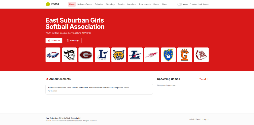 East Suburban Girls Softball Association — Web App by Buehler Web Design LLC