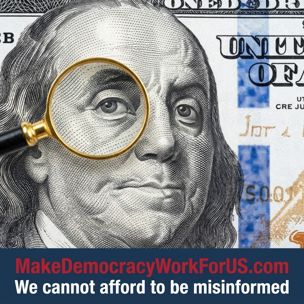 Ben Franklin with magnifying glass