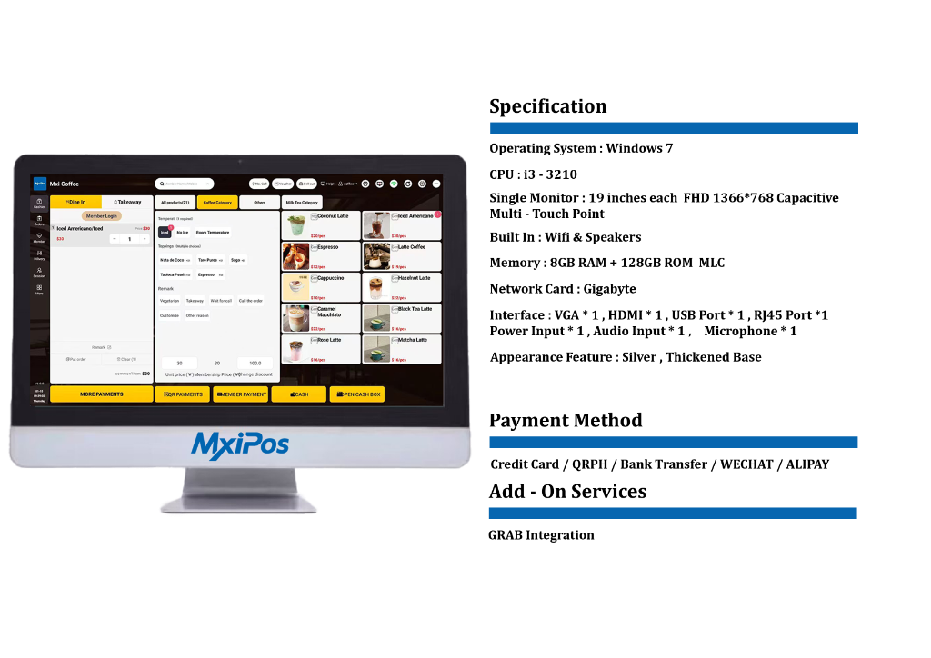 MxiPOS Windows AP225 Metallic POS Terminal (Single Screen) 2