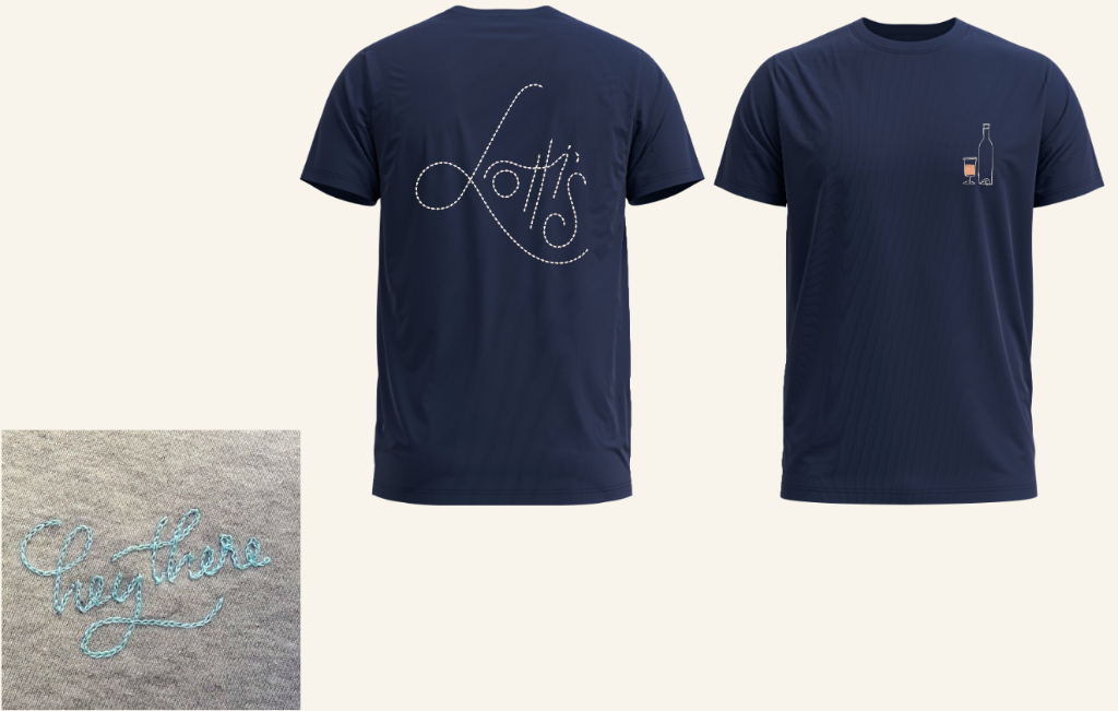 Lotti's t-shirt reference — navy with embroidery