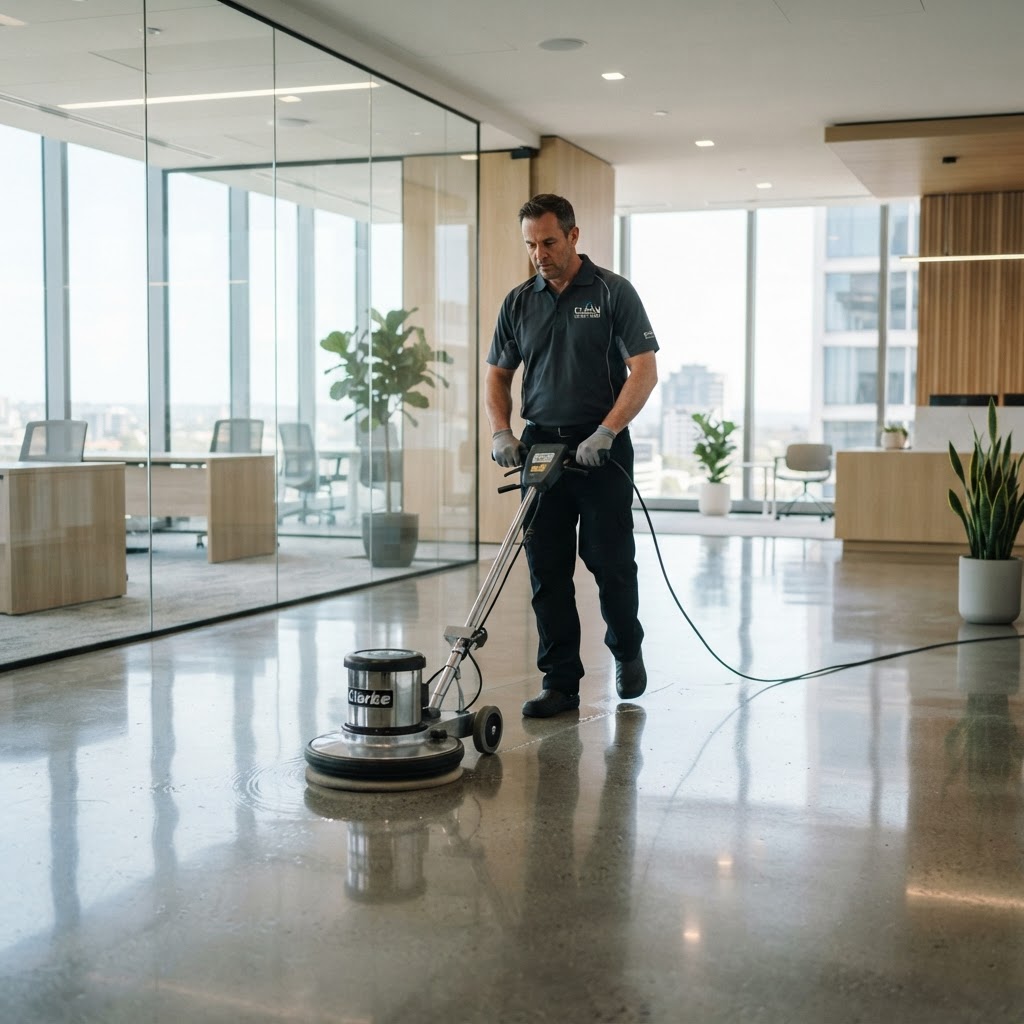 Summit Clean operative floor-buffering a modern Bristol office