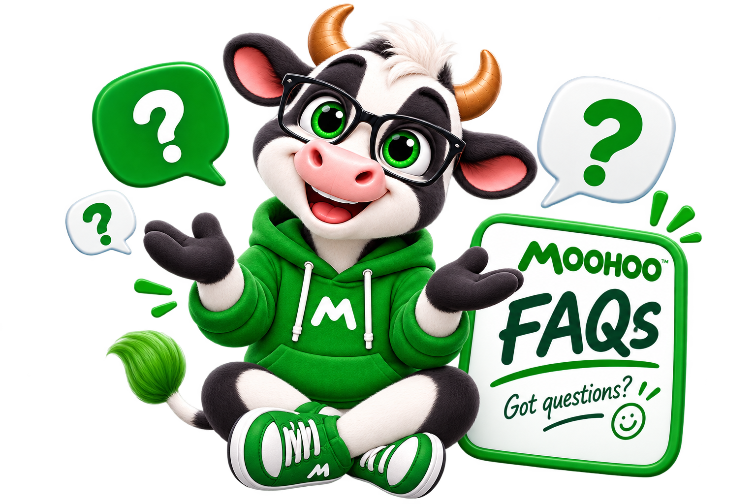 MOOHOO™ mascot — Got questions?