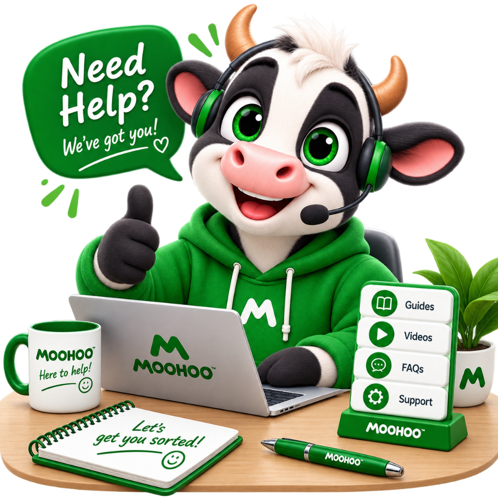 MOOHOO™ mascot ready to help