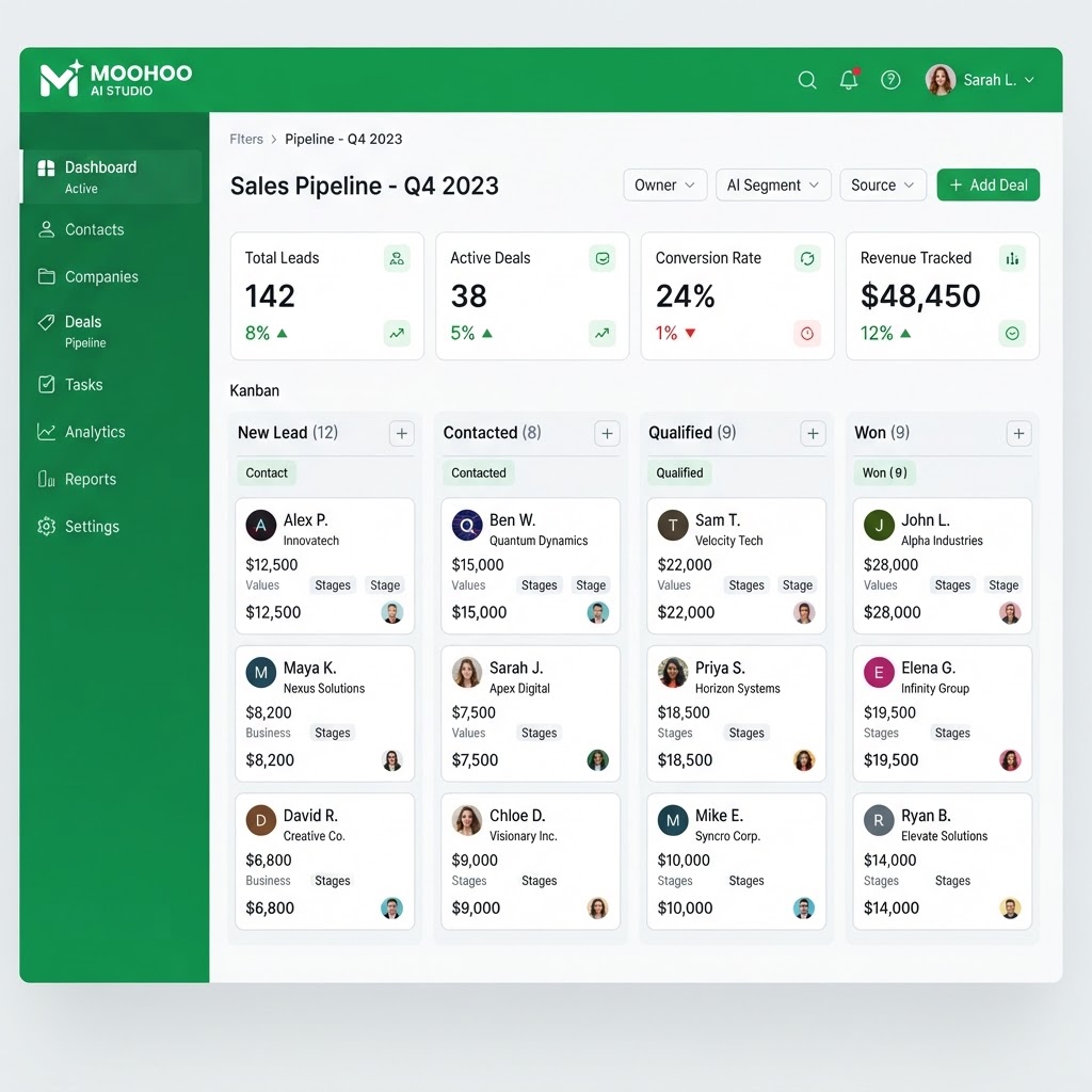 MOOHOO AI STUDIO — CRM Pipeline interface
