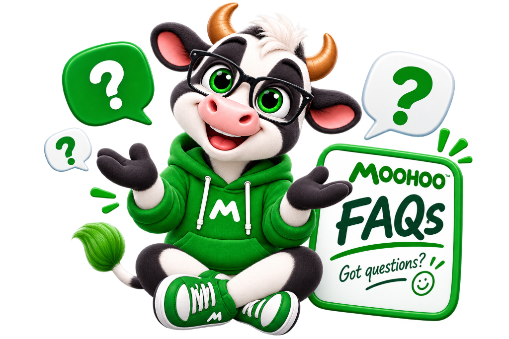 MOOHOO™ mascot ready to answer questions
