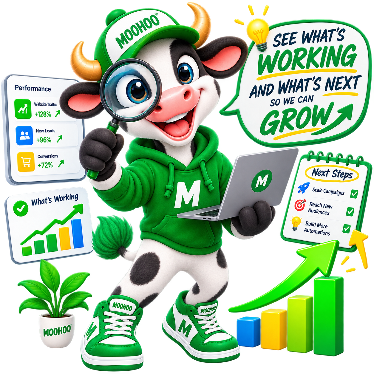 MOOHOO™ mascot — See what's working and what's next so we can grow
