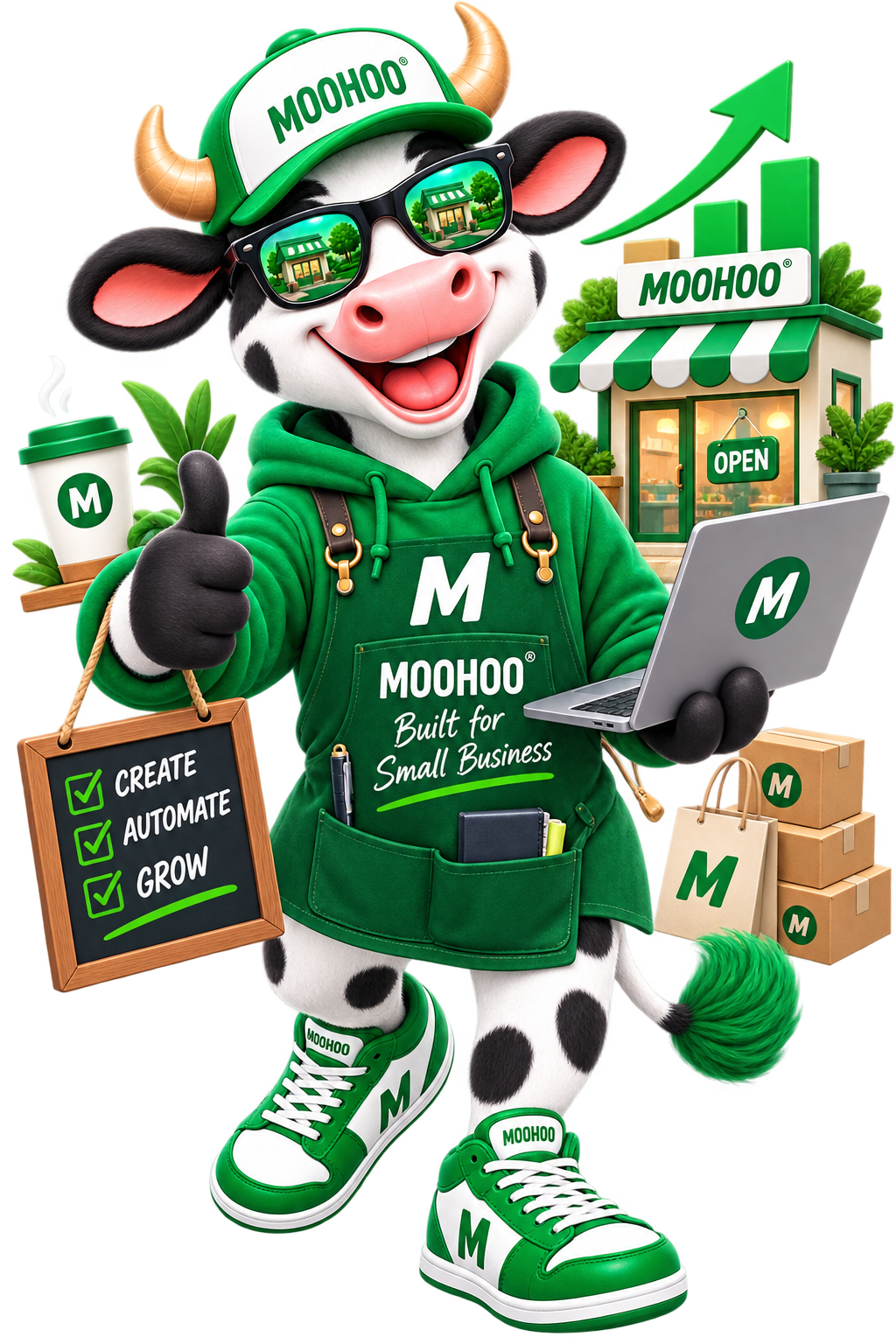 MOOHOO™ mascot — Built for Small Business