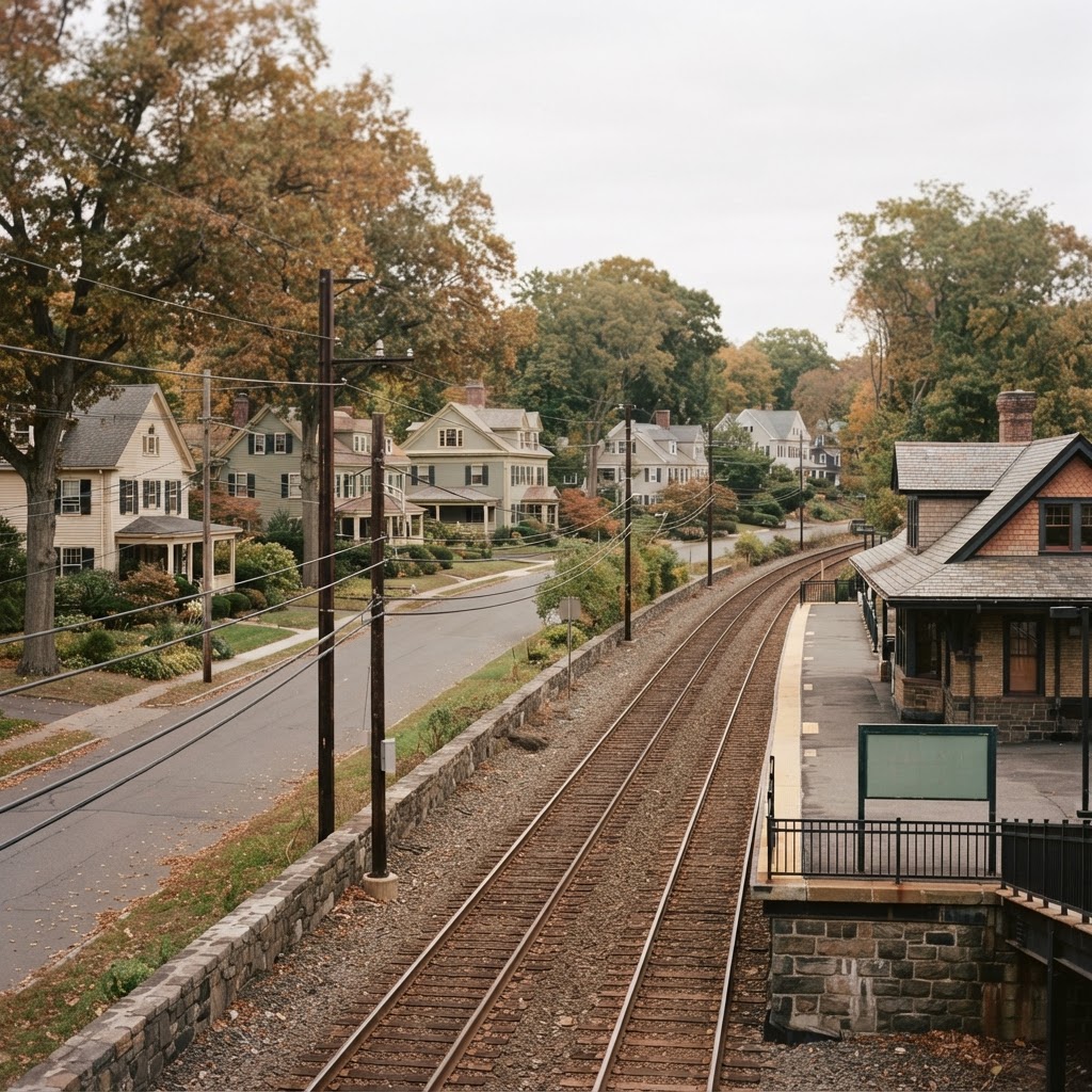 Connecticut train station and established residential neighborhood