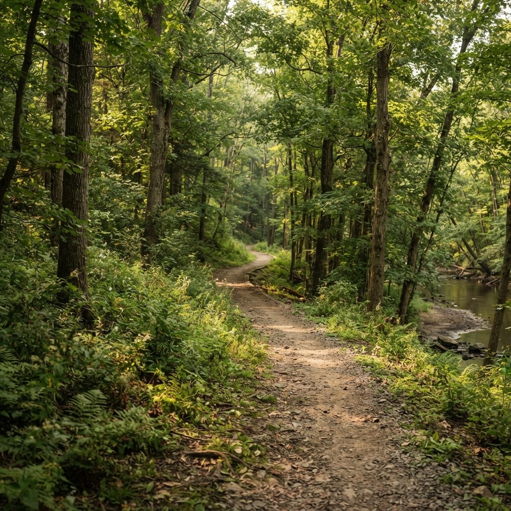 Pequonnock River Valley trail corridor in Trumbull, Connecticut