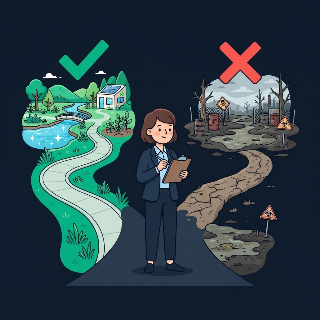 Cartoon illustration showing the decision between a proven remediation contractor and a reagent supplier