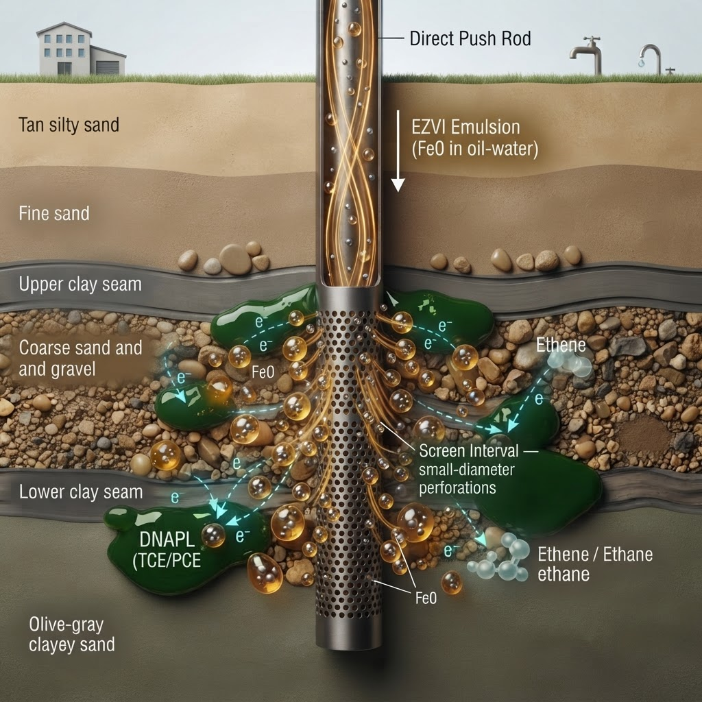 Treating Chlorinated NAPL and Entrained Solvents in saturated Soils