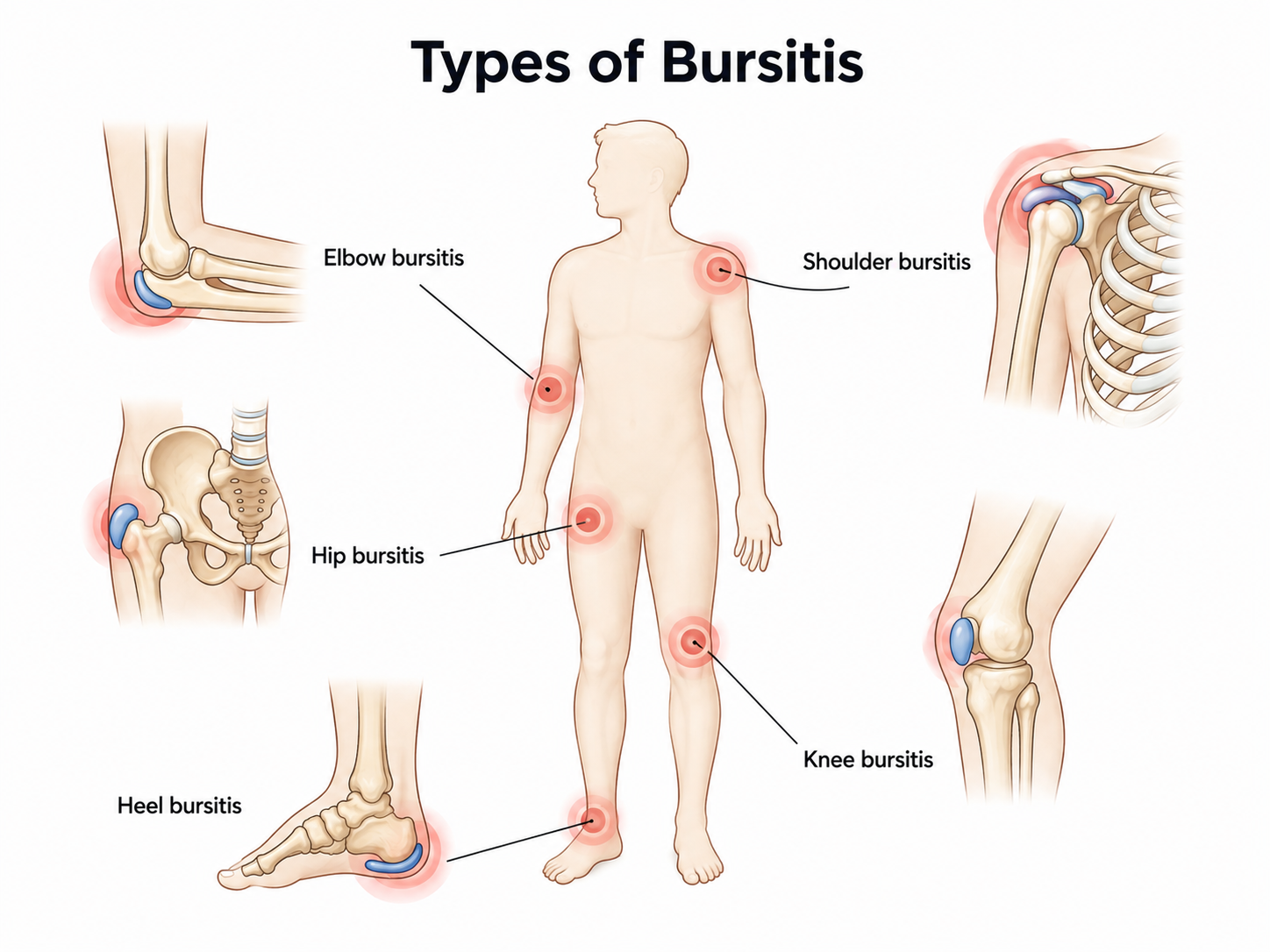Common locations and types of bursitis