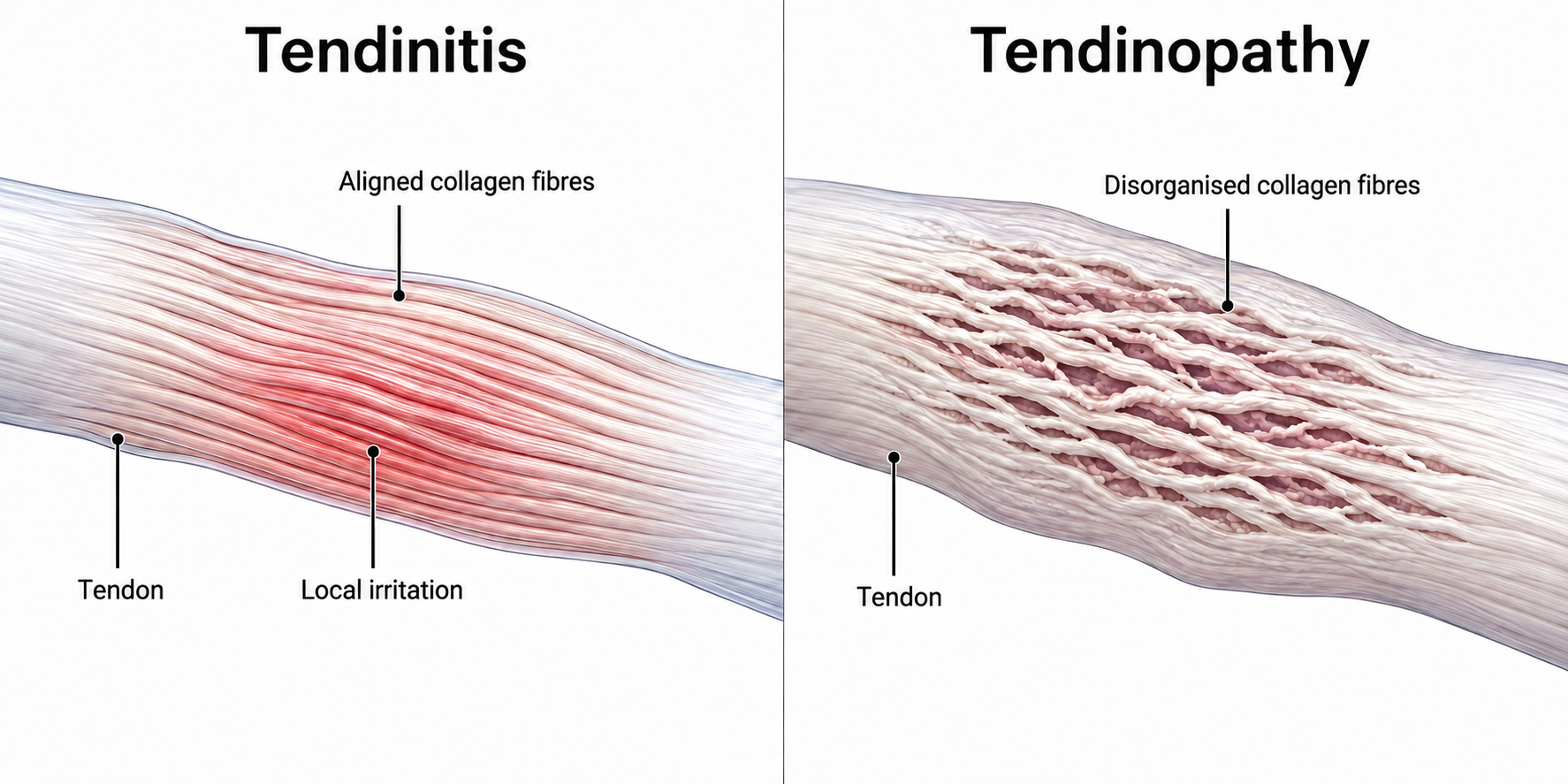 Comparison between local tendon irritation and structural collagen changes in tendinopathy