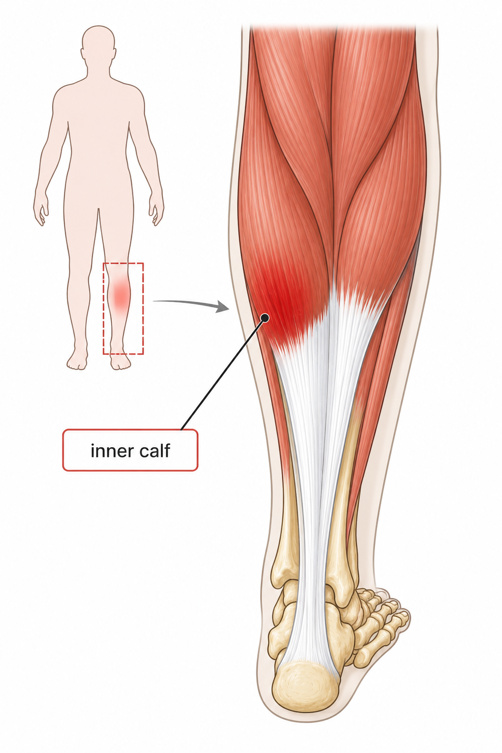 Posterior view showing the inner calf commonly affected by Tennis Leg