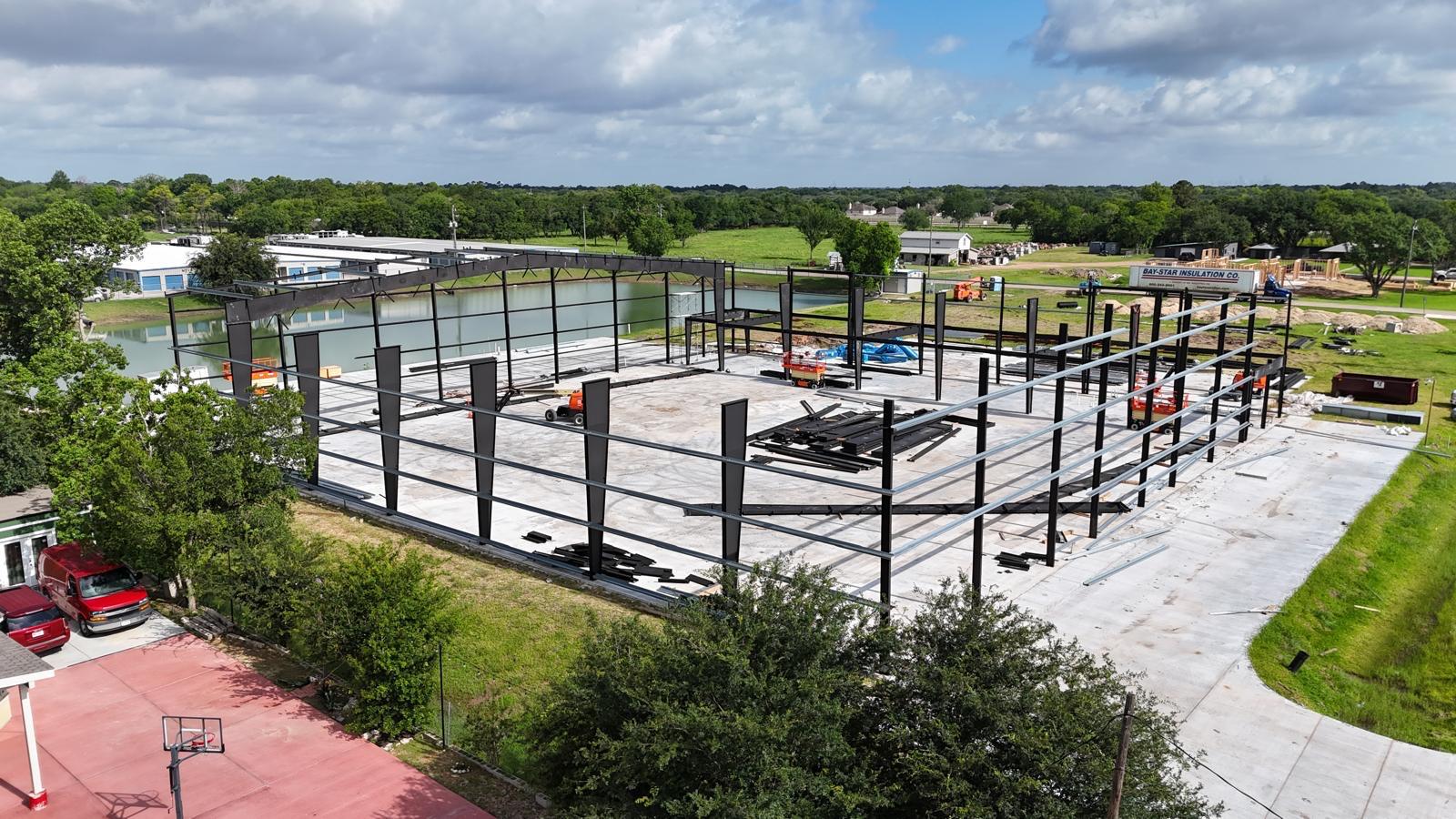 SNAP Buildings commercial steel construction site — aerial view