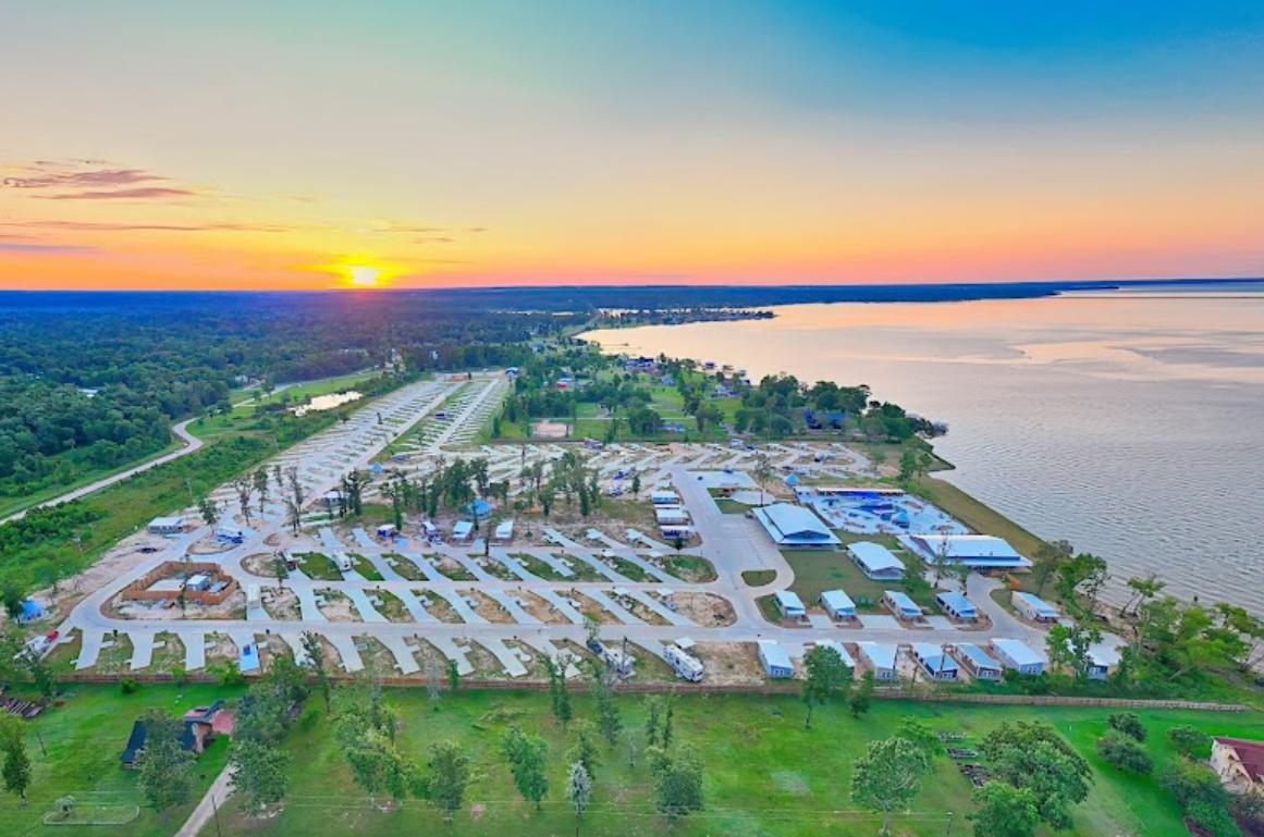 Lagoon Ranch RV Resort — aerial view of the property on Lake Livingston