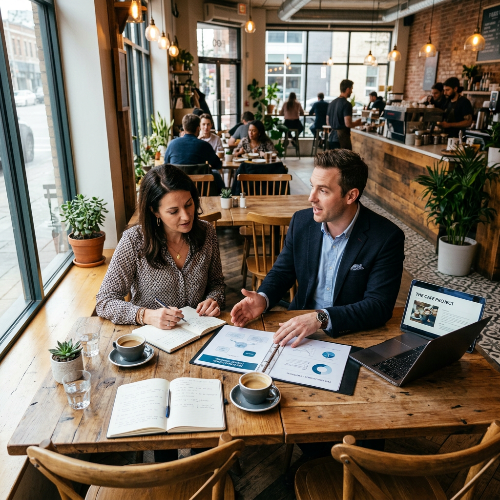 F&B consultant with client in situ