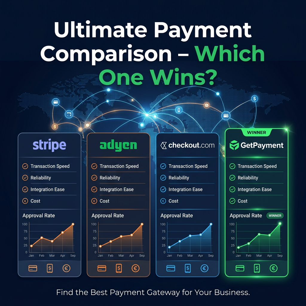 Stripe vs Adyen vs Checkout.com vs GetPayment: The Ultimate Comparison for High-Volume Ecommerce