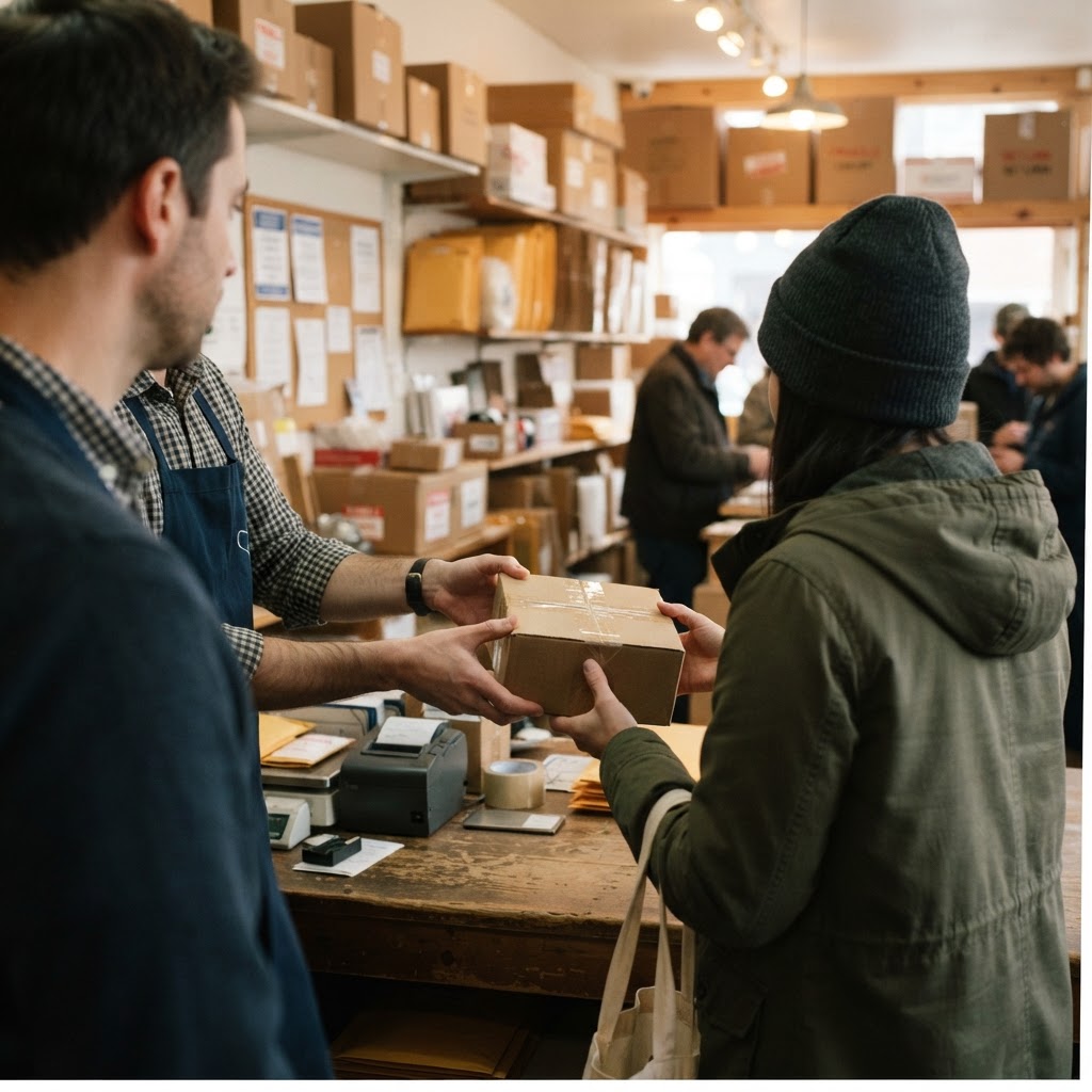 Staff helping a customer at the counter