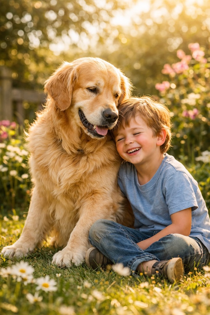 Happy child with dog