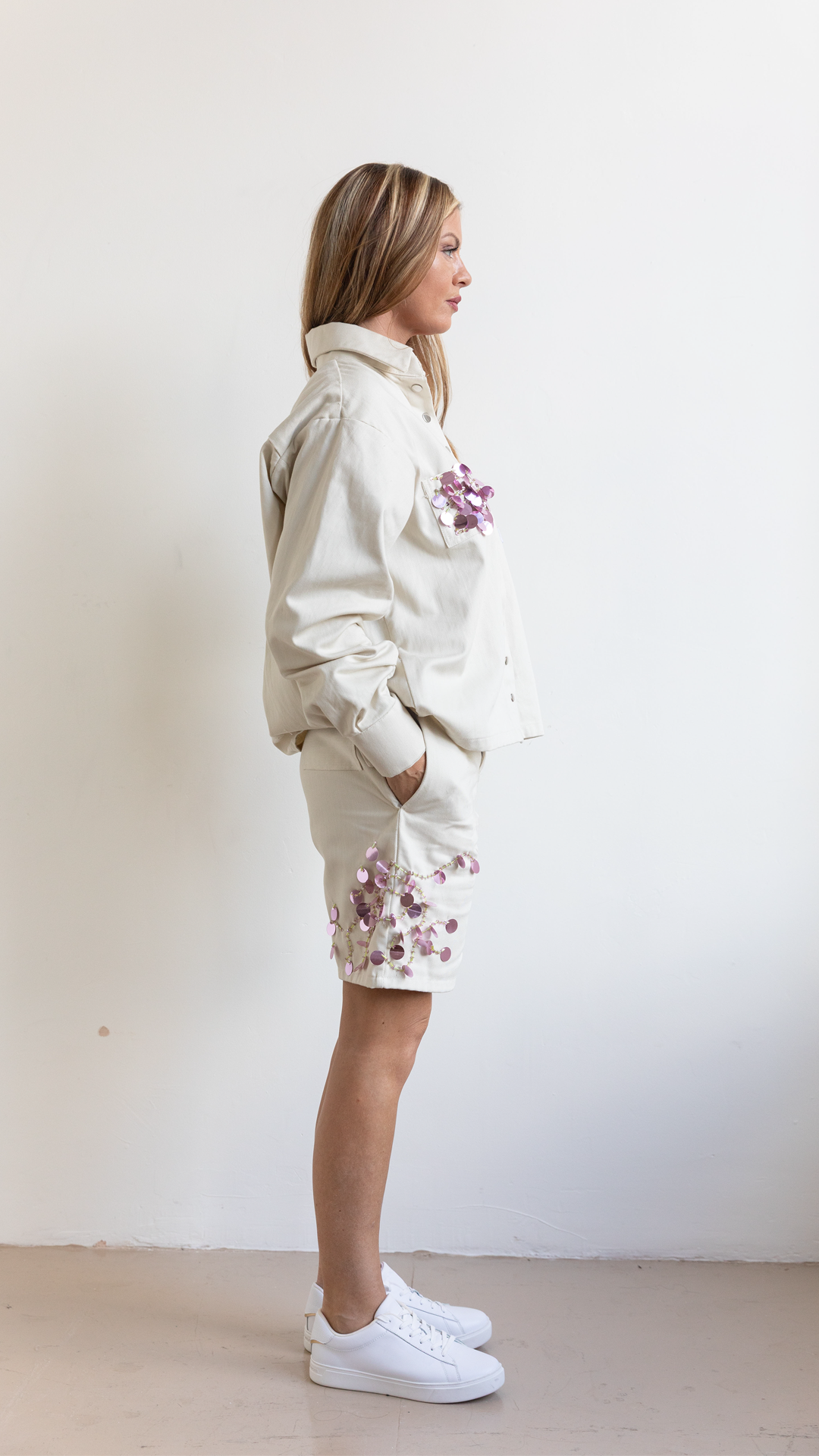 Embroidered High-Waisted Cotton Shorts