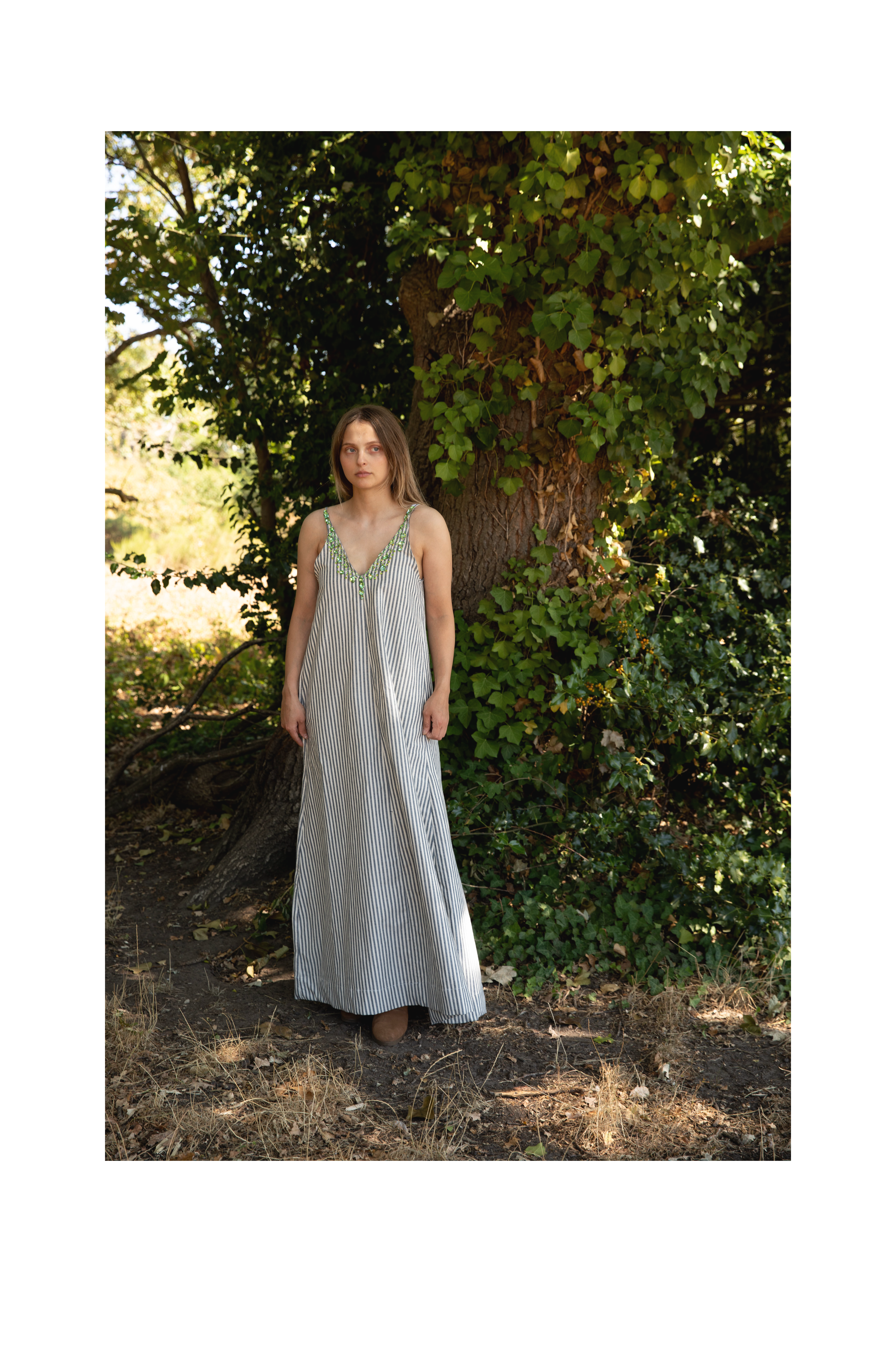 Striped Embellished Maxi Dress
