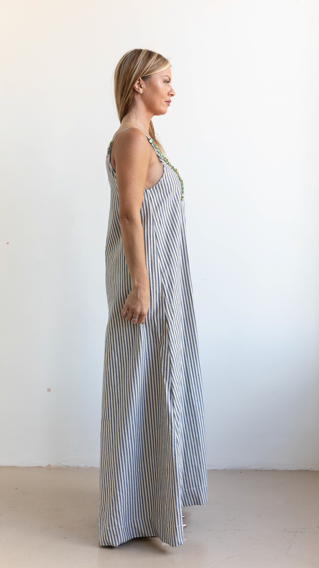 Striped Embellished Maxi Dress