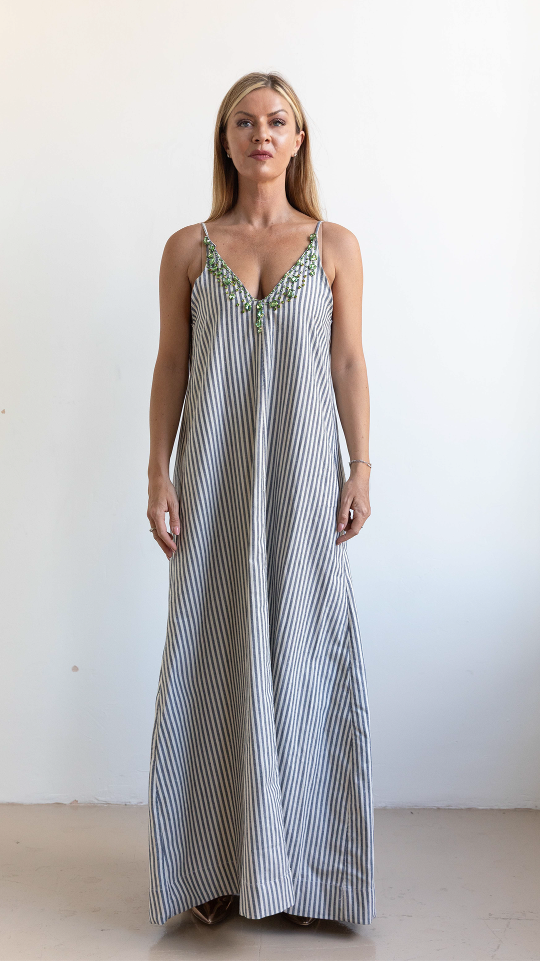 Striped Embellished Maxi Dress