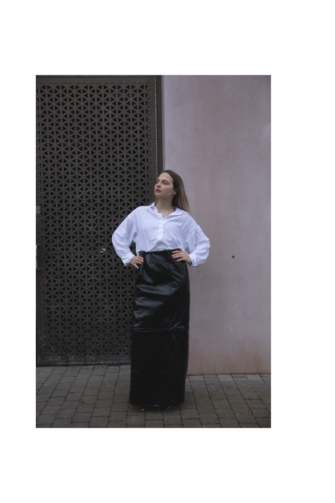 Black Croc-Embossed Goat Leather Maxi Skirt