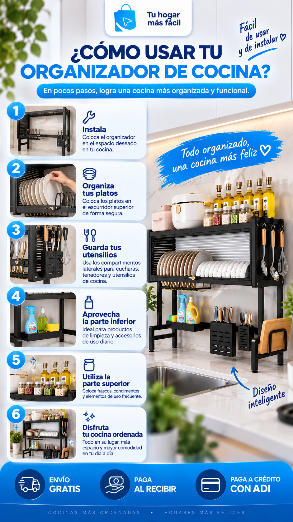 Cómo usar tu organizador de cocina en 6 pasos.