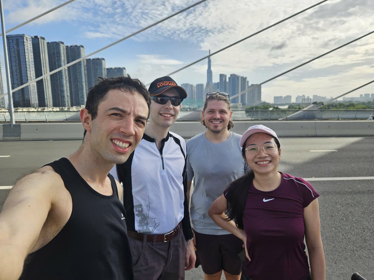 Team hiking selfie