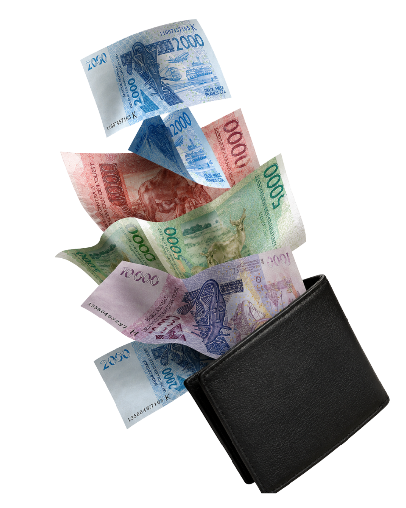 Billets en francs CFA dans un portefeuille, illustrant l’épargne investie sur le marché régional UEMOA