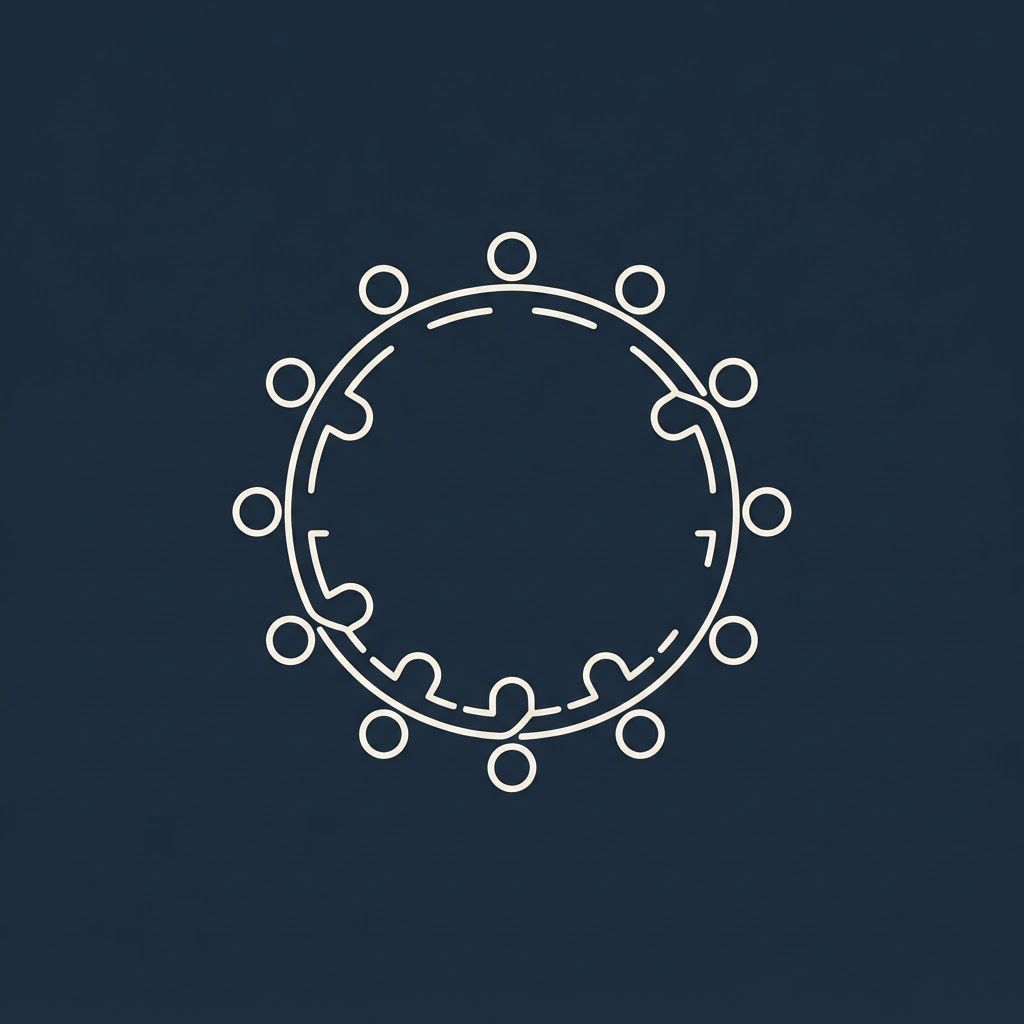 Line drawing of a circle of people standing together
