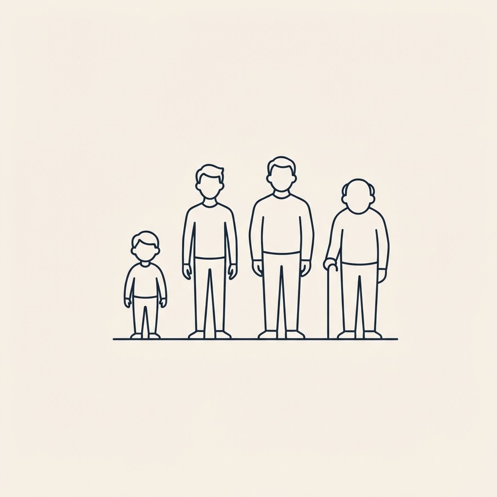Line drawing of four generations standing together