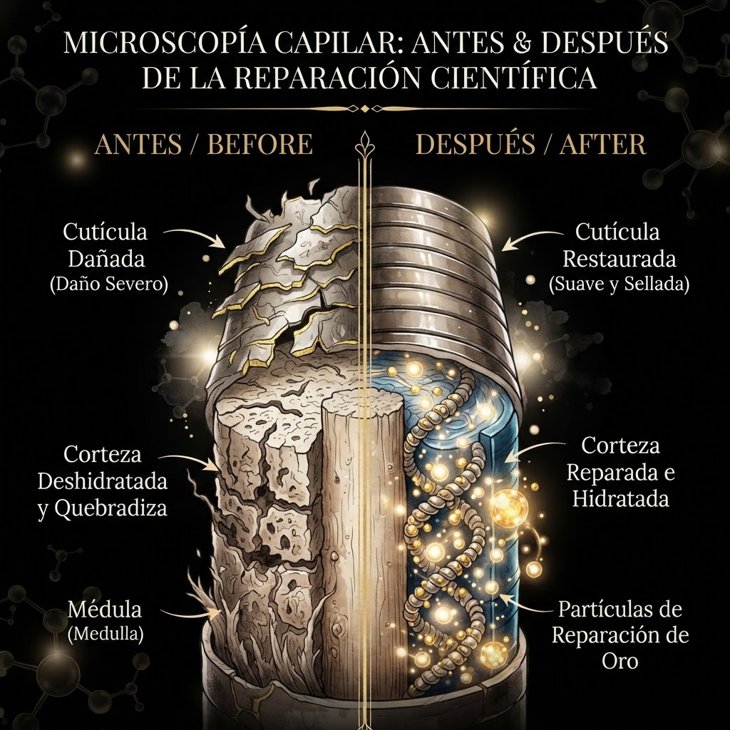 Estructura del cabello antes y después