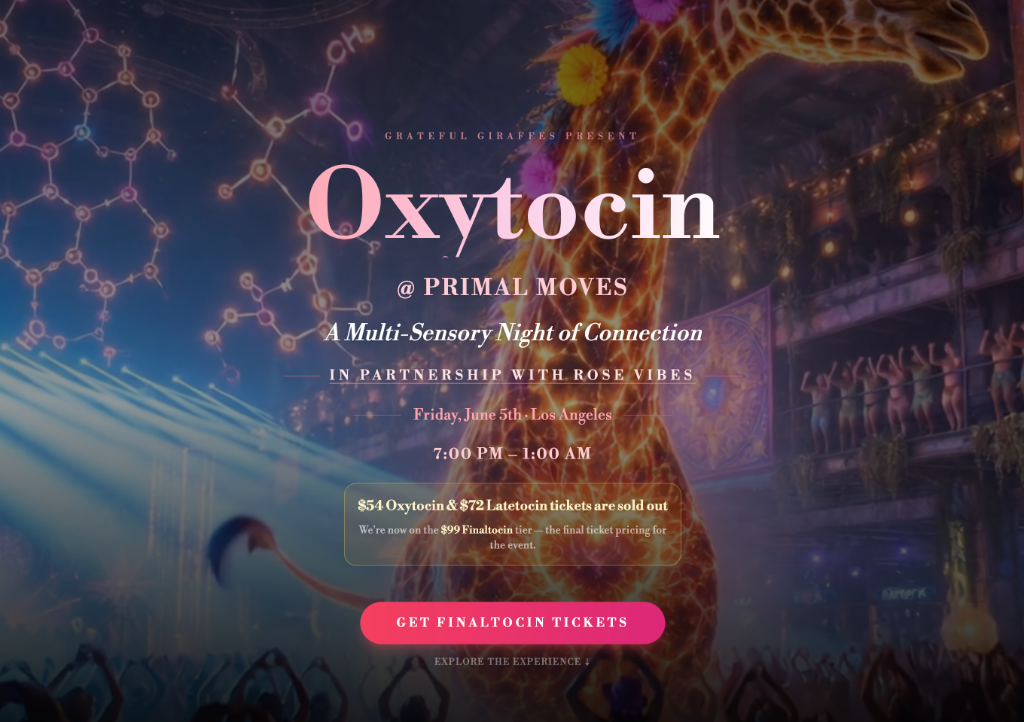 Oxytocin — a ticketed community event, sold and run on the Oasis.
