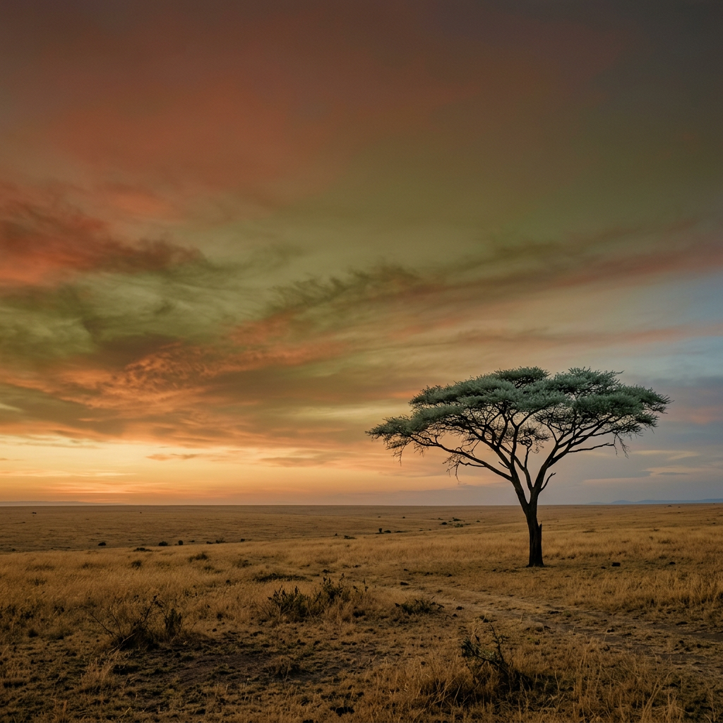 Acacia plain at dusk