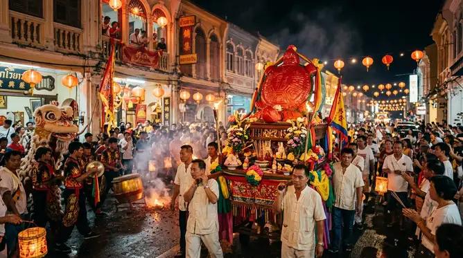 Evening Por Tor street procession in Old Phuket Town