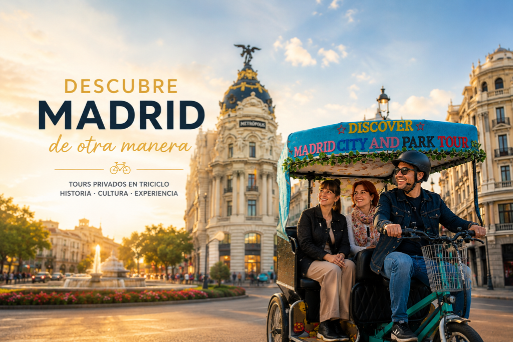 Private tricycle tour of Madrid passing the Royal Palace and historic centre