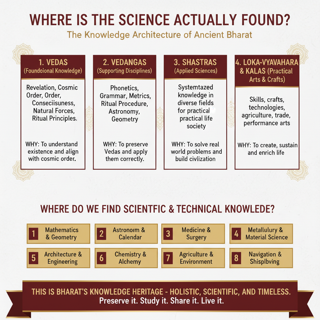 The Knowledge Architecture of Ancient Bharat — Where is the Science Actually Found?