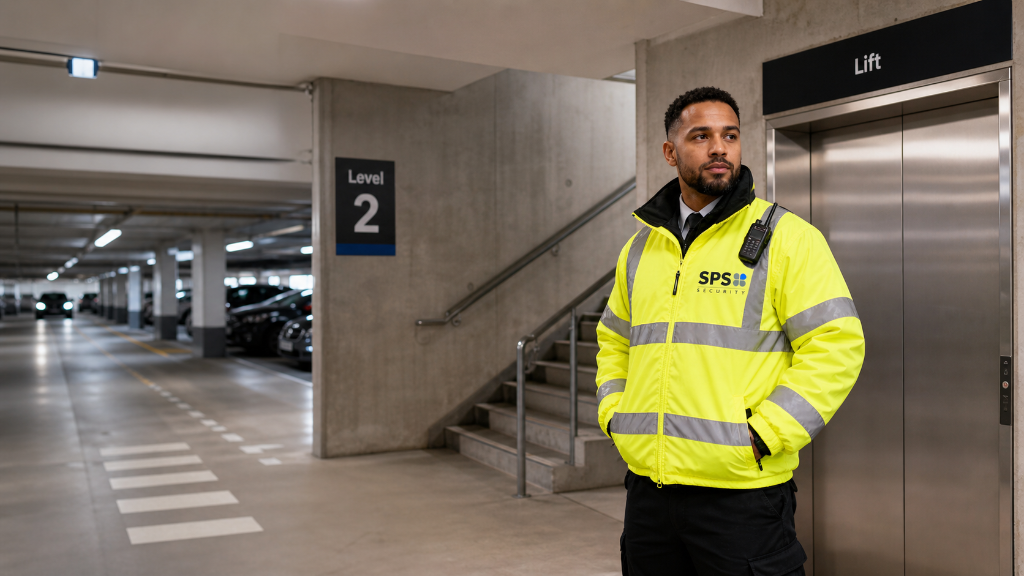 SPS Security officer on patrol in multi-storey car park