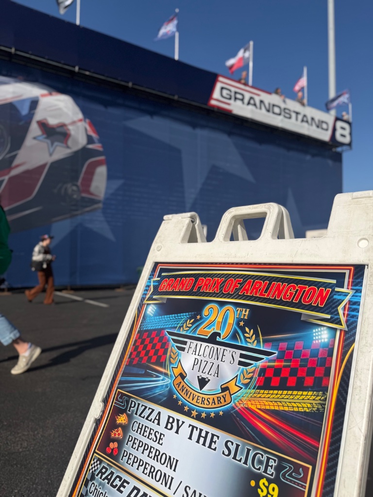 Falcone's menu board at the Grand Prix of Arlington — 20th Anniversary