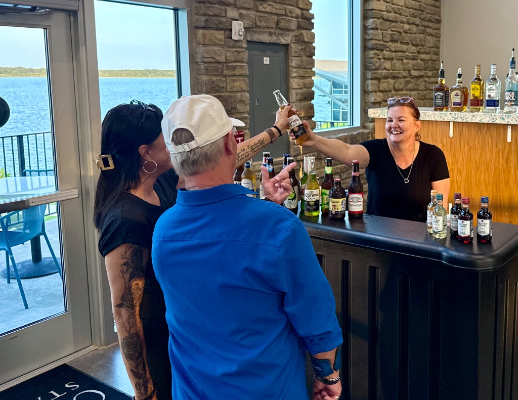 Happy hour cash bar service overlooking Lake Murray at the State Park Lodge