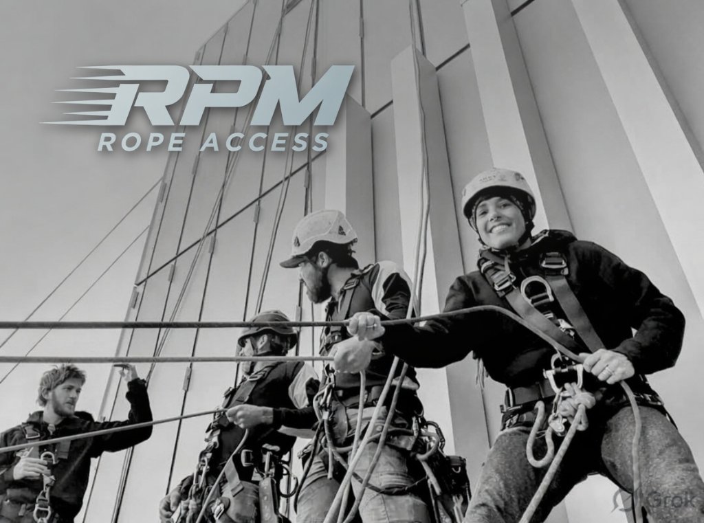 RPM Rope Access team rigging setup on rooftop