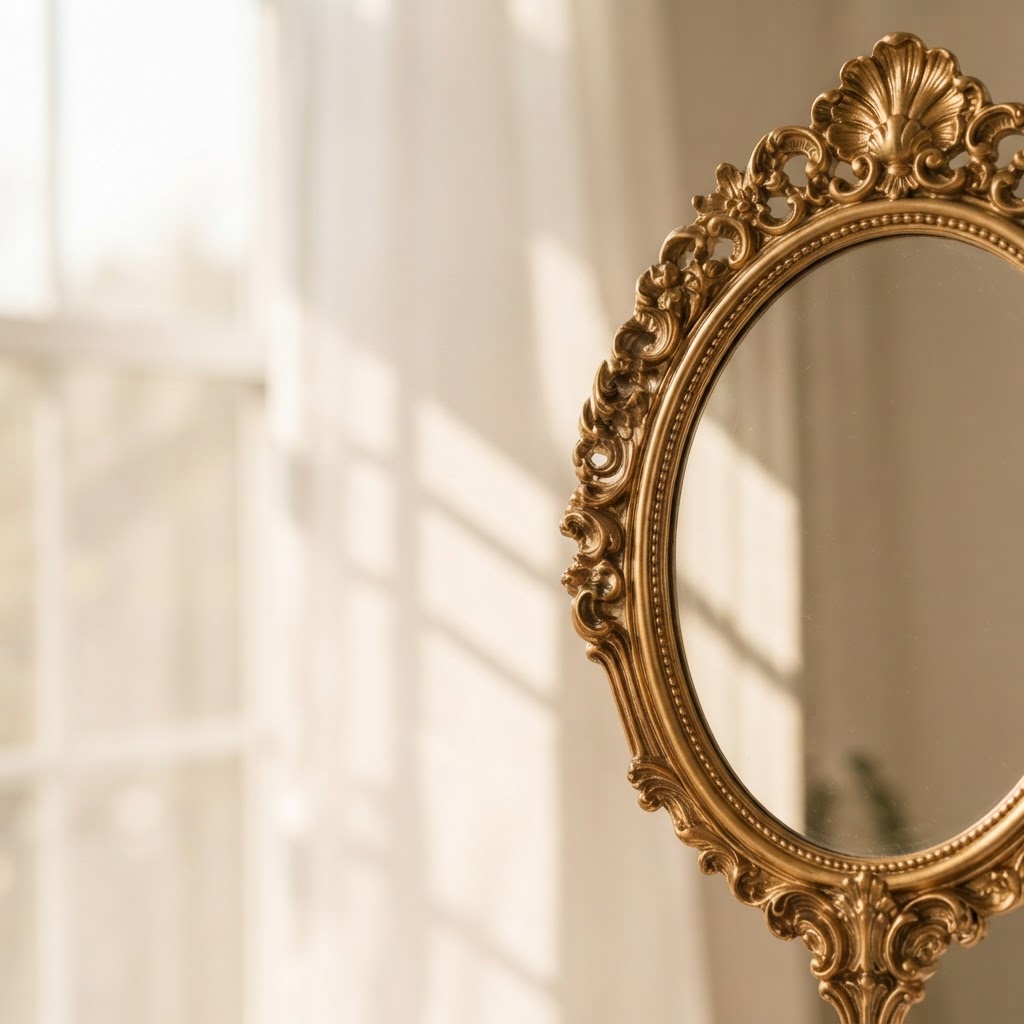 Ornate mirror in soft morning light