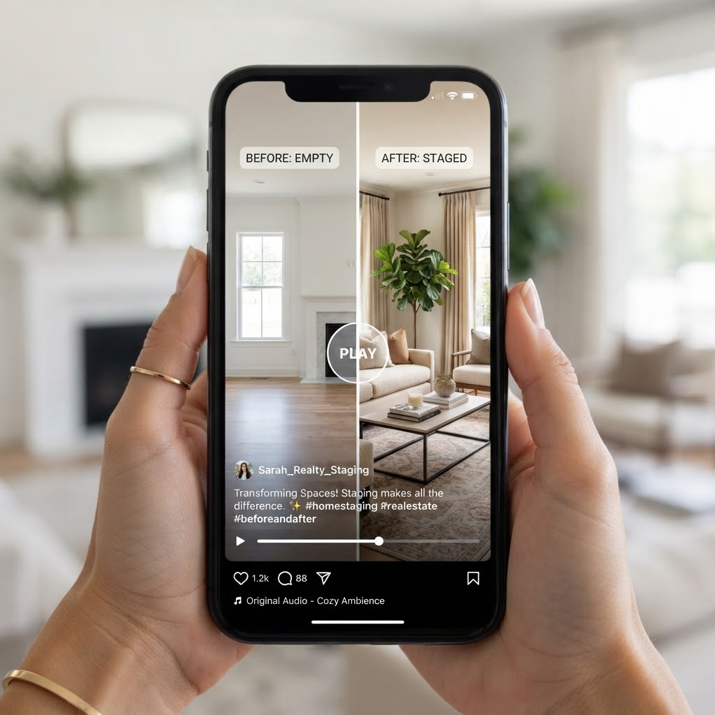Vídeo de home staging antes y después para redes sociales en el móvil