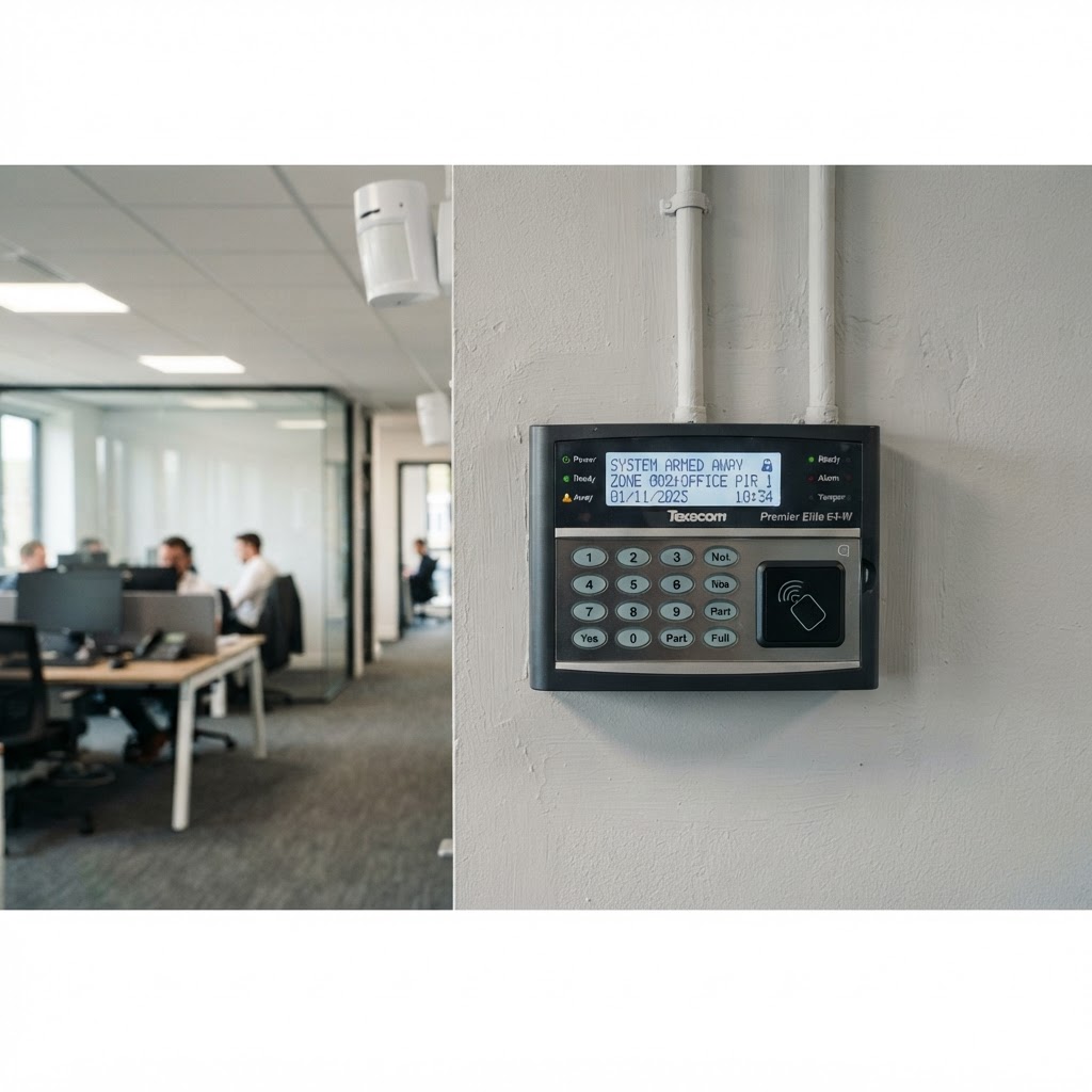 Commercial intruder alarm system installed in a UK business premises