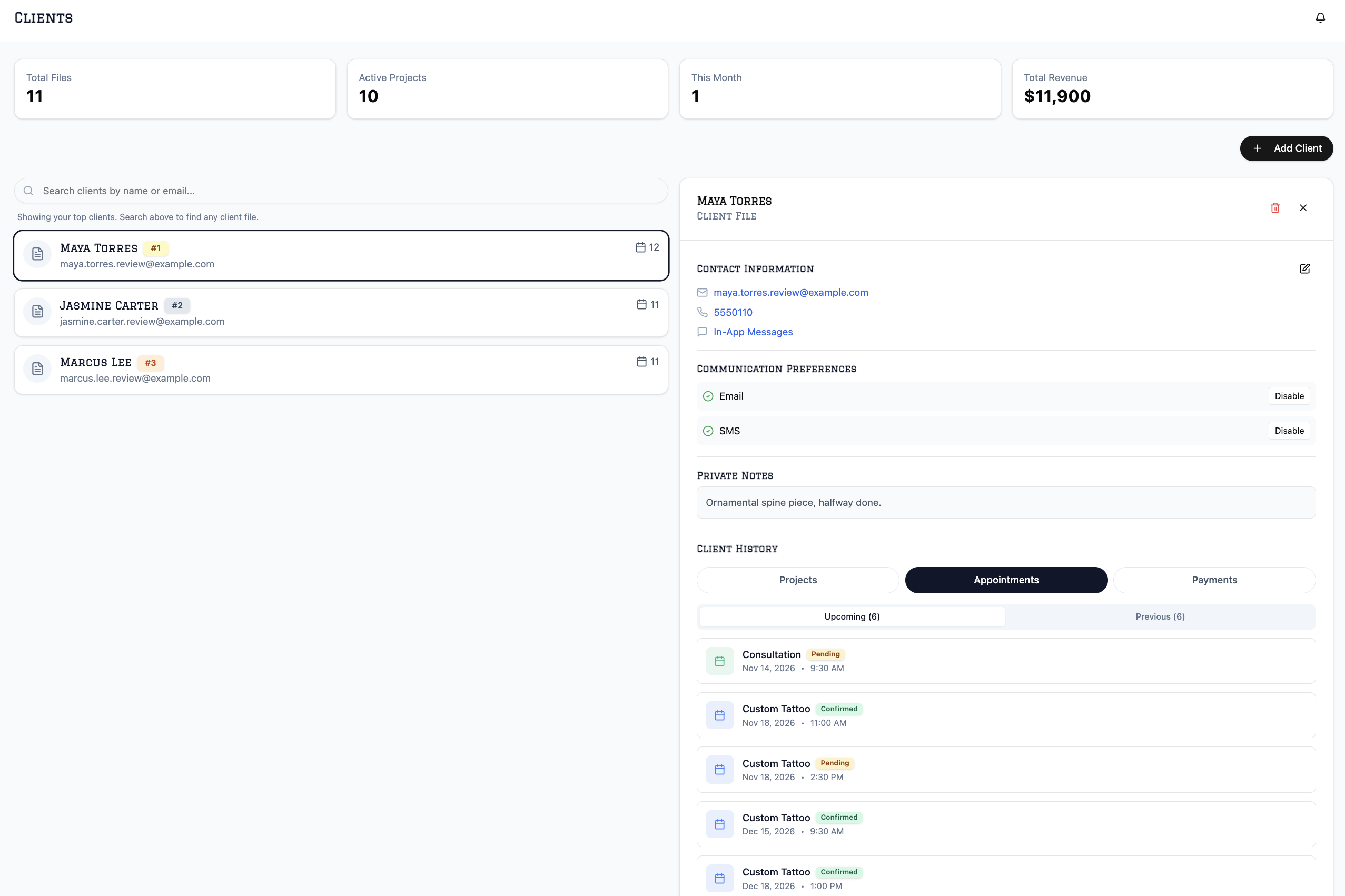 Ink Tools screenshot — Client Files