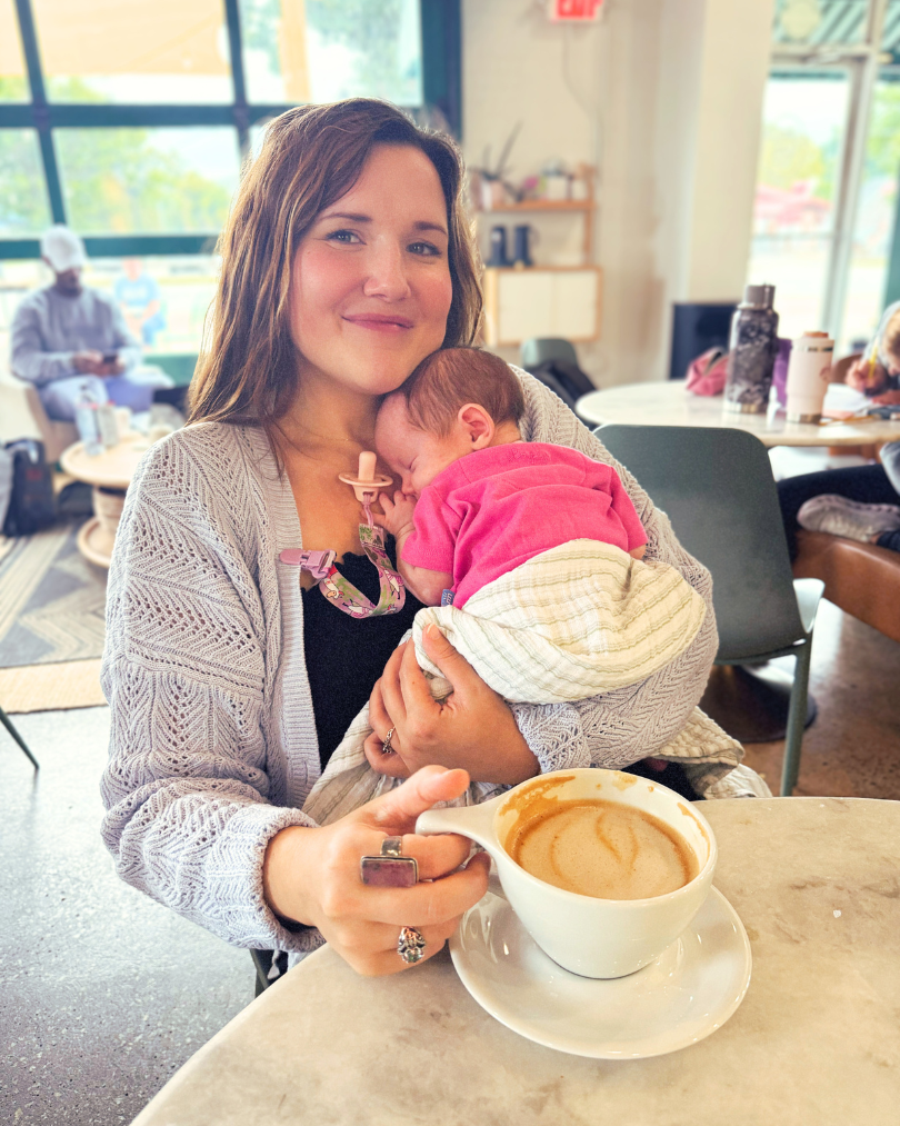 Ellen with her baby, showing the human side of managing Rheumatoid Arthritis while raising a family.