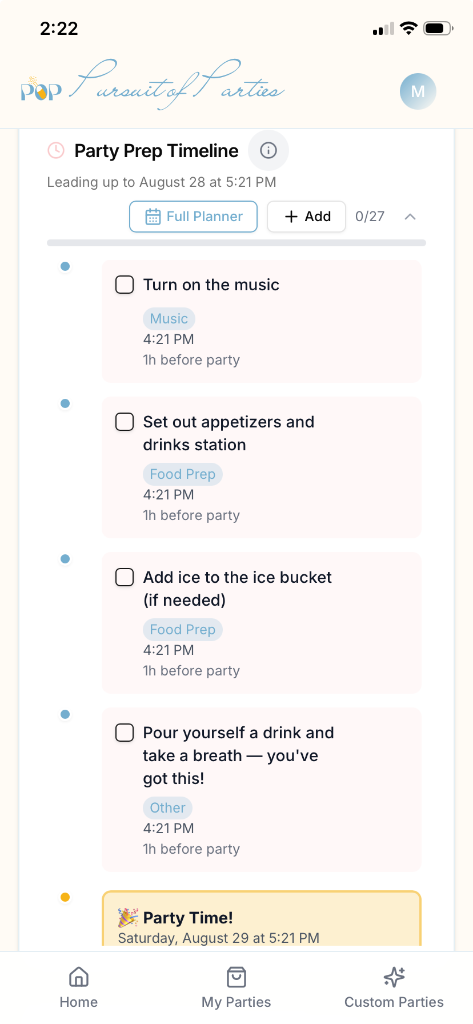 Party prep timeline
